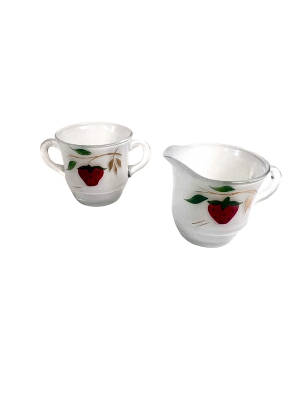 Strawberry Design Frosted Creamer & Sugar Glass Cups by Bartlett Collins
